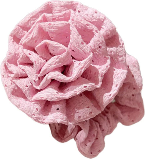 Avizar 3d Pink Scrunchie Vintage Pink Embroidered Open Tulle Hair Pink