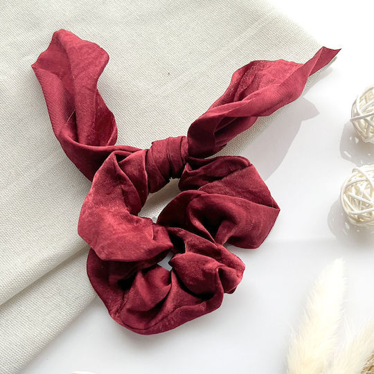 Avizar Scrunchie Short Scarf Hair In Satin Butterfly Elegant Bordeaux Burgundy