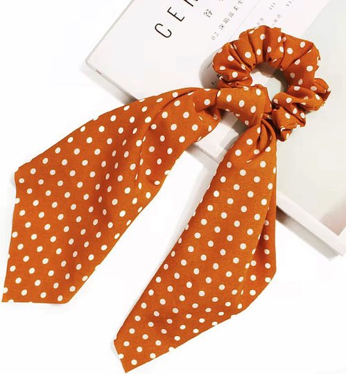Avizar Scrunchie Long Scarf Hair In Casual Orange Polka Dot Orange