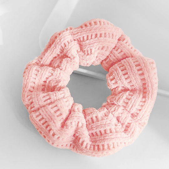 Avizar Classic Scrunchie Pink Retro Knitted Velvet Hair Pink