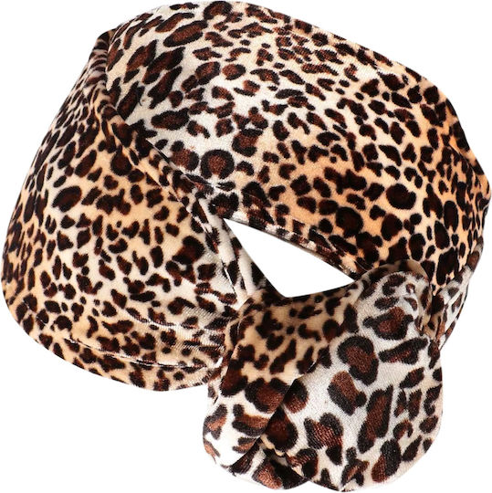 Avizar Leopard Vintage Café Printed Velvet Hair Turban Style Headband Brown