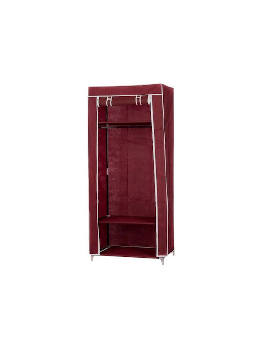 Fabric Wardrobe with Zipper and Shelves in Red Colour 60x45x165cm