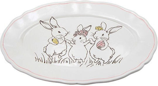 Keramik Osterplatte Hasen Weiß 30.9x21cm 818-00016 – Minimal Weiße Servierteller