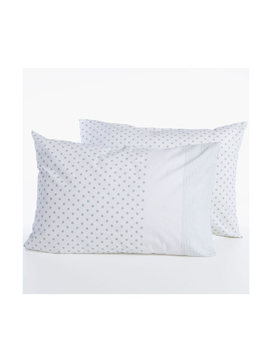 Nef-Nef Homeware Donter Pillowcase with Envelope Cover Ecru/Green 52x72cm