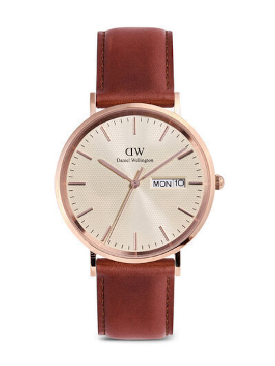 Daniel Wellington Ceas de Damă cu Curea din Piele Maro cu Baterie