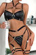 Set De Lenjerie Sexy 6 Bucăți – Body Harness Cupe Captusite Și Lanțuri Aurii Negre