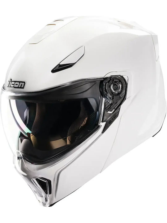 Icon Threshold White Gloss Motorcycle Helmet Fl...