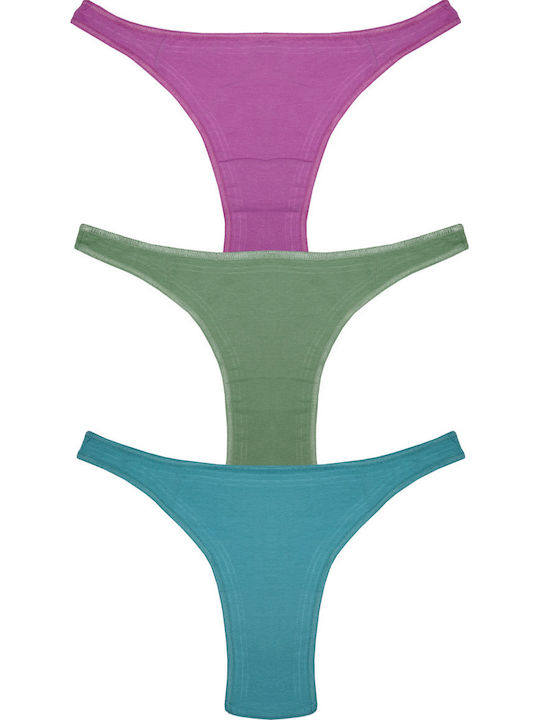 Helios Βαμβακερά Γυναικεία String 3Pack Μωβ-λάδ...