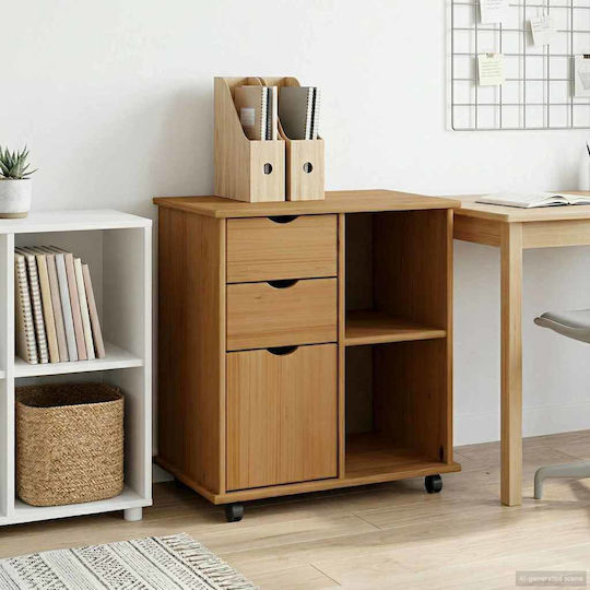 Office Storage Drawer from Solid Wood with Wheels Brown 63.5x39x65.5cm