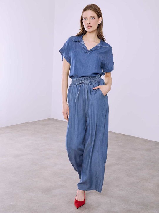 Celestino Women's Pantaloons Denim Look Loose Fit Blue