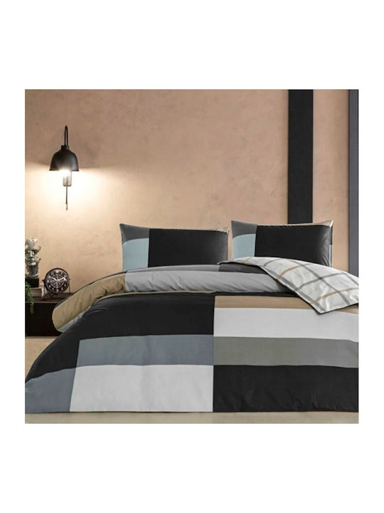 Tac Set Huse Pentru Pilote 100% Bumbac 200x220cm Dublă Cu 2 Fețe De Pernă & 1 Cearceaf Antracit