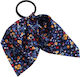 Elastic Scarf Hair Ribbon In Veil Flowered Romantic Navy Blue
