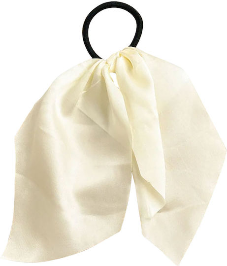 Elastic Scarf Hair Ribbon In Satin Uni Ivory