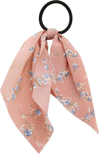 Elastic Haargummi Mit Blumenmuster Schleife In Romantischem Rosa Pfirsich
