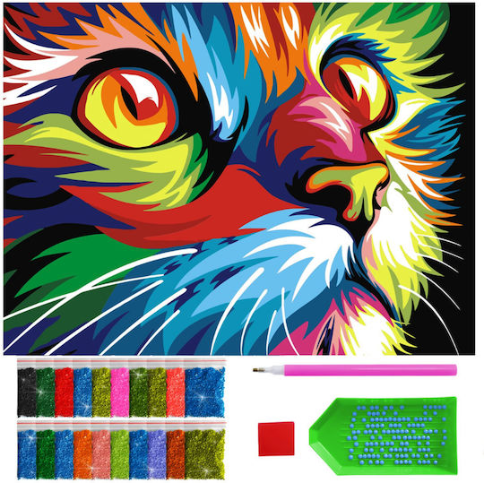 Broderie Mozaic cu Diamante Zola Design Abstract Pisică 30 X 40 Cm