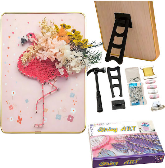 Set Creativ De Broderie Artă Cu Sfori Zola Lumini Led Placă De Lemn Perforată Suport Sfori Colorate Design Flori Flamingo 21 X 30 Cm