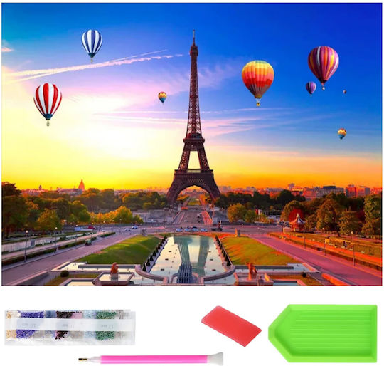Mosaic Diamond Embroidery Zola Turnul Eiffel Peisaj Balon Cu Aer Cald Colorat 120 X 60 Cm