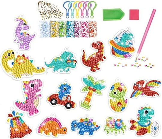 Set Breloc Mozaic Diamant Zola 15 Modele Dinozauri Pentru Copii Pietre Colorate Autocolante Multicolore