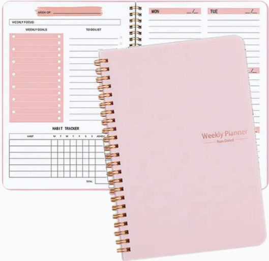 Spiral Planner Agenda Weekly Organization Habit Tracker To-do List Pink A5