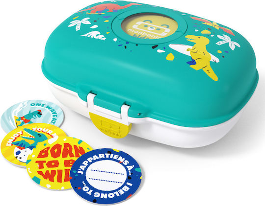 Monbento Cutie De Prânz Pentru Copii Din Plastic Dinozauri 0.6l Albastră