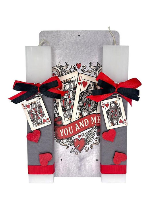 Set Of 2 Candles Couple Wooden Decorative Frame 2 Playing Card Keychains