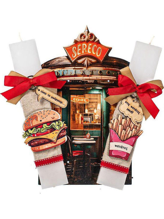 Set of 2 Candles for Couples Wooden Decorative Frame Burger & Fries