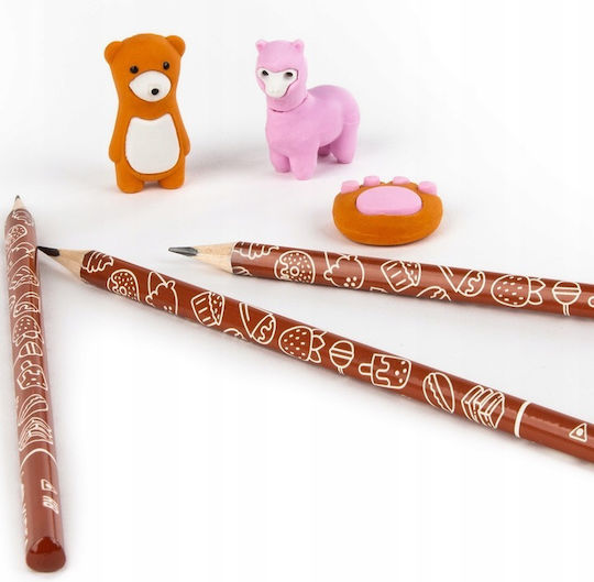 Set 3 Pencils 3 Scented Erasers Zola Salted Caramel Scent Fun Designs Brown