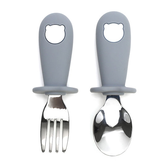 Amek Toys Baby Besteckset aus Silikon Grau 2 Stück
