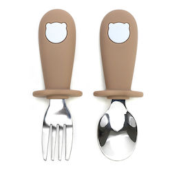 Amek Toys Set of Baby Silicone Cutlery for 6+ Months Gray 2 Pieces