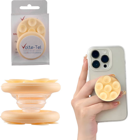 Volte-tel Pop Stand Base Support Silicone Suction Double Sided Round Small Devices Beige