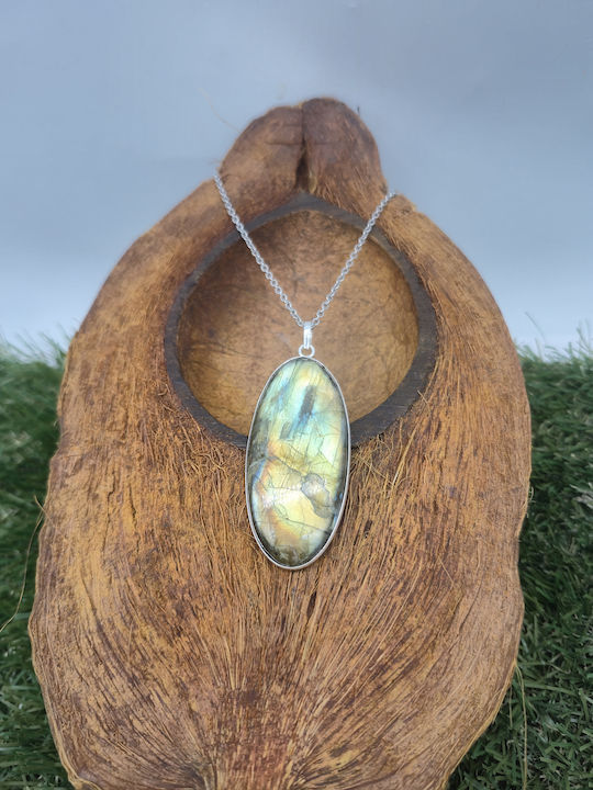 Silver Labradorite Necklace – Stainless Steel Chain