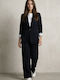 Women's Cotton Pantaloons with Rubber Band in Wide Leg Style Dark Blue