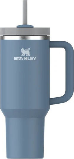 Stanley Quencher Handled Tumbler Thermos Bottle Stainless Steel / Plastic BPA Free 1.18lt Indigo With Straw And Handle