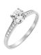 Single Stone Ring From 9K White Gold With Zircon