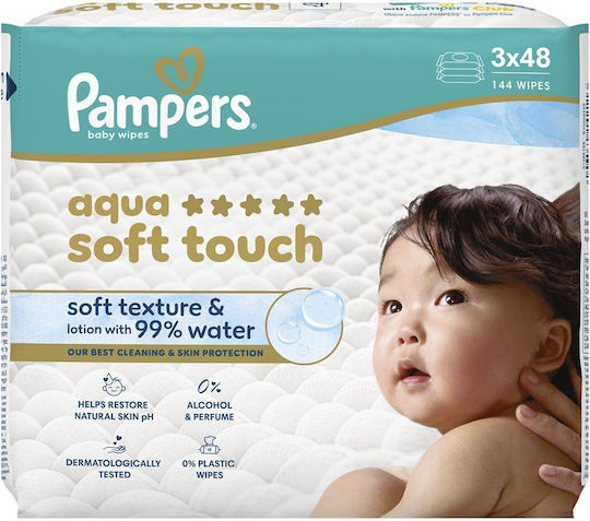 Pampers Aqua Soft Touch Μωρομάντηλα χωρίς Οινόπνευμα & Parabens 144τμχ