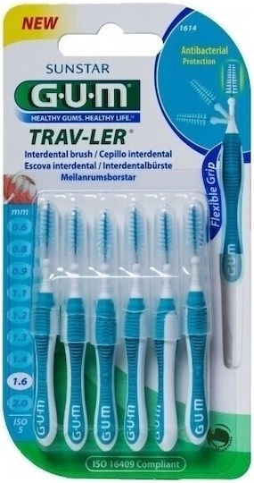 GUM Trav-ler Periuțe Interdentare 1.6mm Albastre Deschise 6 Bucăți