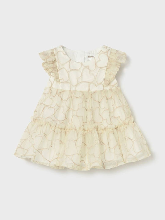 Girls Sleeveless Tulle Beige Dress