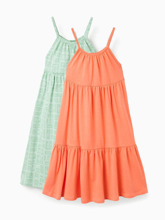 Set aus 2 Mädchenkleider Kurzärmelig Fischtig Orange
