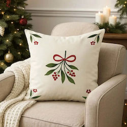 Μαξιλαροθήκη Mistletoe 50x50 Βαμβακερή Κλαδιά & Φιόγκο Pghd0137