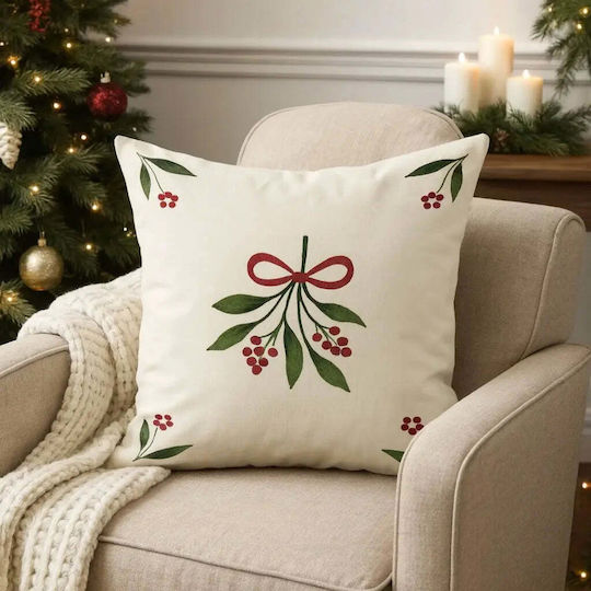 Pillow Case Mistletoe 50x50 Cotton Branches & Bow Pghd0137