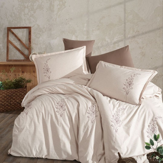 Clasy Home Duvet Cover Set 200x220cm Double With 2 Pillowcases & 1 Bed Sheet Ecru