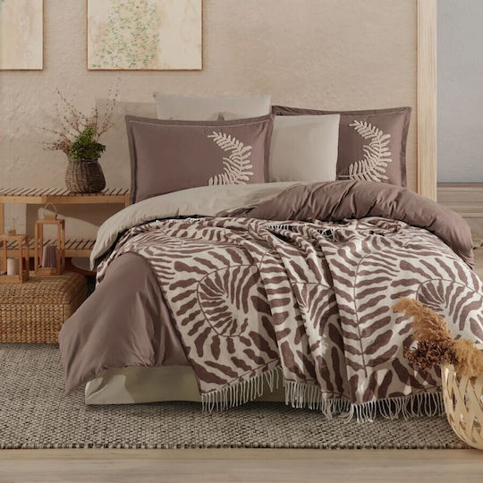 Cottonbox Σετ Παπλωματοθήκη Βαμβακερή 200x220cm Διπλή με 2 Μαξιλαροθήκες & 1 Σεντόνι Καφέ