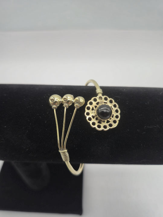 Brass Bracelet Black Tourmaline Open Handmade Jewelry