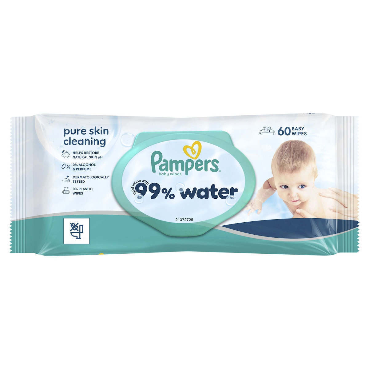 Pampers 99% Water Μωρομάντηλα με 99% Νερό, χωρίς Άρωμα, Οινόπνευμα & Parabens 60τμχ