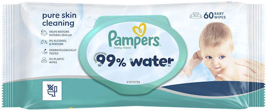 Pampers 99% Wasser Baby-Feuchttücher mit 99% Wasser, Duftfrei, Alkoholfrei & Parabene frei 60 Stück