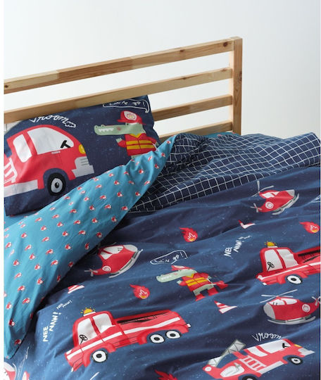 Kentia Σετ Σεντόνια Ημίδιπλα Βαμβακερά Blue-petrol-red 190x270cm 3τμχ