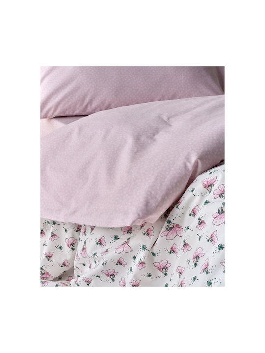 Kentia Σετ Σεντόνια Μονά Βαμβακερά White-baby Pink 165x245cm 3τμχ