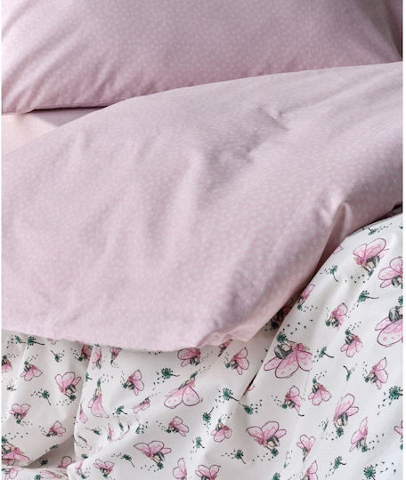 Kentia Σετ Σεντόνια Μονά Βαμβακερά White-baby Pink 165x245cm 3τμχ