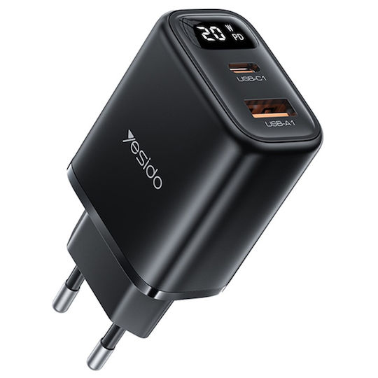 Yesido Incarcator Fără Cablu cu Port USB-A și Port USB-C 20W Power Delivery / Quick Charge 3.0 Negru