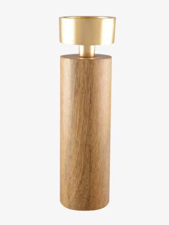 Phos & Gaia Wooden Candle Holder In Bronze Colour